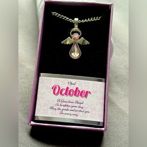 October Opal Stone Angel necklace